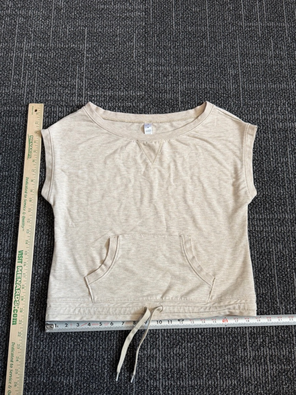 Ellie Womens Short Sleeve Beige Pullover Heathered Drawstring Small